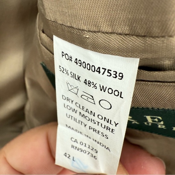 Lauren Ralph Lauren Sport Coat size 42L Jacket Blazer 2 Button tan micro-plaid - Picture 9 of 13